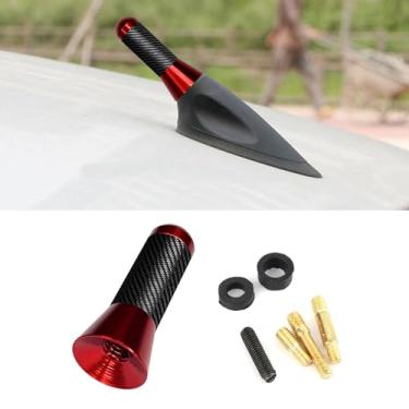 Imagem de PVOTAWP Antena curta de carro de fibra de carbono, substituição de decoração de antena universal de 3,5 cm, mini antena aérea com parafuso de rosca de alumínio para recepção de rádio FM AM (vermelho)