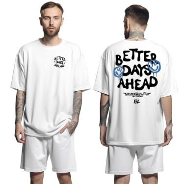 Imagem de Camisa Camiseta Oversized Streetwar Genuine Grit Masculina Larga 100% Algodão 30.1 Better Days Ahead - Branco - GG