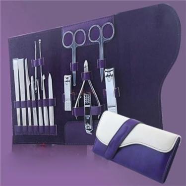 Imagem de Conjunto de cortador de unhas de aço inoxidável doméstico 15 conjunto de ferramentas de limpeza pessoal alicate corte pedicure conjunto, roxo
