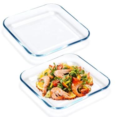Imagem de NUTRIUPS Pacote com 2 pratos de vidro transparente de 23 cm, conjunto de pratos de servir de vidro temperado para cozinha, pratos de jantar de vidro, seguro para lava-louças e micro-ondas (conjunto de