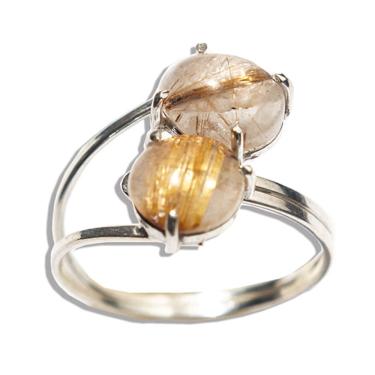 Imagem de Anel Nlux 2 Gemas Pedra Rutilo Natural Prata 950 Ajustável