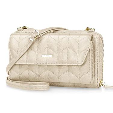 Imagem de nuoku Carteira feminina RFID bolsa de pulso transversal clutch com zíper em torno de 2 alças, Seu bege acolchoado