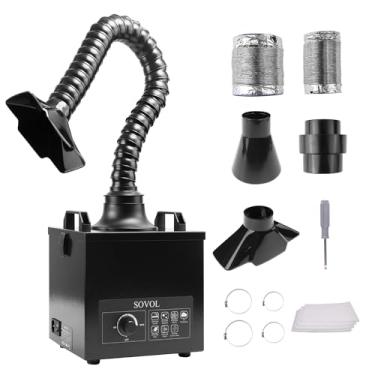 Imagem de Sovol Extrator de fumaça de solda, removedor de fumaça de sucção de 100 W com volume de ar 200 m³/h, filtragem em 3 estágios, 2 formas de exaustores de fumaça e 3 mangueiras de exaustão para solda de