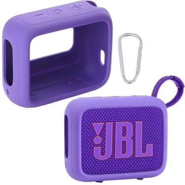 Imagem de co2CREA - Capa de silicone para alto-falante Bluetooth à prova d'água JBL Go 4, capa protetora com mosquetão, roxa