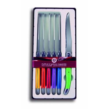 Imagem de Coutellerie Tarrerias-Bonjean Conjunto de 6 facas de mesa Laguiole cores mistas em uma caixa