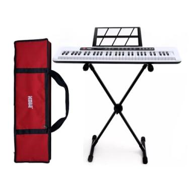 Imagem de Kit Teclado Arranjador Kobe KB-150 WH Branco 5/8 61 Teclas Com Suporte e Capa Vermelha