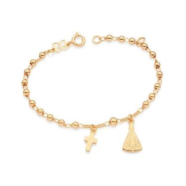 Imagem de Pulseira banhado ouro 3x 24k 18k e 22k unissex esferas com pingentes b