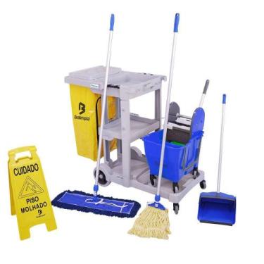 Imagem de Conjunto Limpeza NY03AZ Azul com Carro Funcional - BRALIMPIA