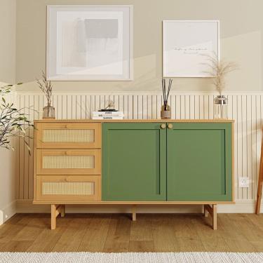 Imagem de Buffet 2 Portas Laca 3 Gavetas Rattan Magna Cabecasa Madeiramadeira Mel/Verde