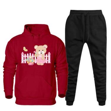 Imagem de Conjunto Abrigo Moletom Canguru Com Capuz Feminino Plus Size Estampa U