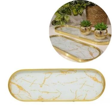 Imagem de Bandeja Marmorizada Oval Banheiro Lavabo Decorativa Multiuso - MM, Bra