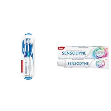 Imagem de Sensodyne Escova Dental Gentle para Dentes e Gengivas Sensíveis, Cerdas Extra Macias e Limpeza Suave, 3 unidades + Sensodyne Creme Dental Proteção Completa para Dentes Sensiveis, 90 g