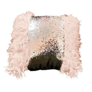 Imagem de Almofada Peluda Paete Preta E Prata Contemporânea Fashion - Macrozao