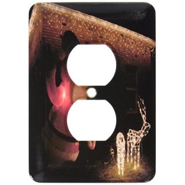 Imagem de 3dRose LLC lsp_52622_6 A jarda de Papai Noel acenando e alguns cervos iluminados no quintal 2 tomadas de cobertura