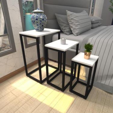 Imagem de Mesa de cabeceira industrial branca off white canto quarto cabeceira m