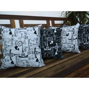 Imagem de Kit 4 Capas de Almofadas Decorativas Jacquard  Paris branco com preto 