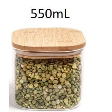 Imagem de Pote Porta Mantimentos de Vidro quadrado com Tampa de Bambu 550ml - CA
