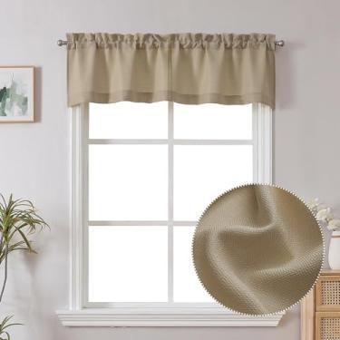 Imagem de Chyhomenyc Camel Faux Linen Slub texturizado semitransparente pequena janela cortina de saia de cozinha, saia de café com bolso para varão, para banheiro, lavanderia, 76 x 35 cm, 2 peças