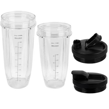 Imagem de Kit de substituição para liquidificador Ninja, copos de 680 g + copos de 940 ml com tampas de viagem, compatível com liquidificadores Nutri Ninja Auto iQ BL2012 BN801 BL480-30 BL640-30 BL642-30