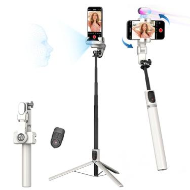 Imagem de AOCHUAN Tripé de rastreamento de rosto automático rotação 360 com suporte para iPhone Android, suporte de telefone para bastão de selfie giratório 360 para gravação de vídeo, suporte de telefone segue