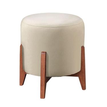 Imagem de Puff Estofado Decorativo Para Sala Redondo Paris Linho Cor:marfim