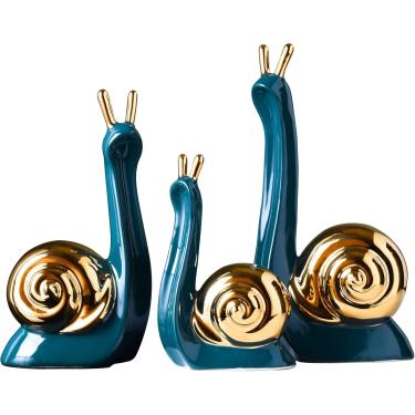 Imagem de Esculturas de caracol decorativas para sala de estar moderna cerâmica branca para decoração de peitoril de janela Figuras de estátua Objeto de porcelana Prateleira de mesa Conjunto estético
