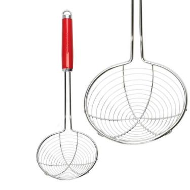 Imagem de Escumadeira para Fritura em Inox Profissional Facil Limpar Vermelha KA