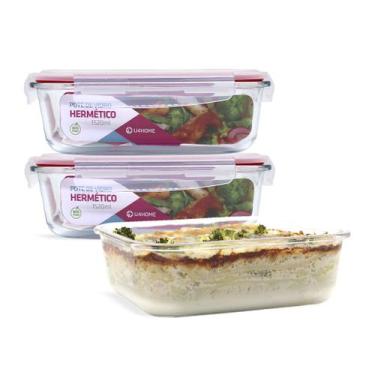 Imagem de Conjunto 3 Potes Vidro Hermética Marmita Tampa 1520ml - U4home, Vermel