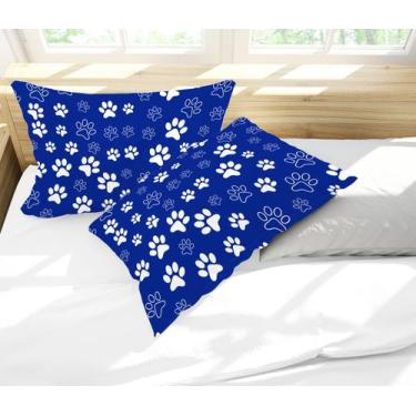 Imagem de Par de Fronhas Estampa Patinhas Contorno Azul e Branco - Core Decore