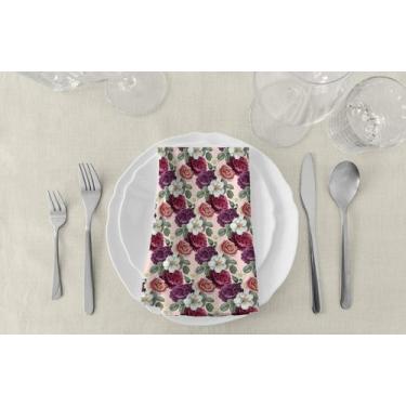 Imagem de Kit Guardanapos De Tecido Oxford Flores Tons de Rosa e Marsala - Core 