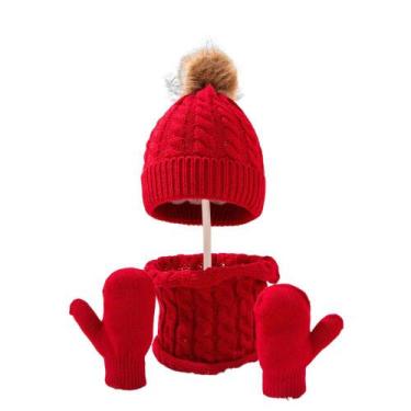 Imagem de Kit inverno bebê rn touca cachecol luva gorro de lã infantil - Beanie,