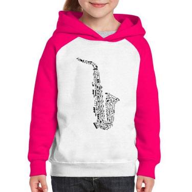 Imagem de Moletom Infantil Saxofone Notas Musicais - Foca na Moda, Branco, Rosa,