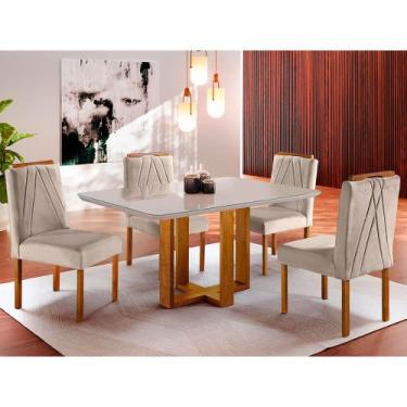 Imagem de Mesa de Jantar Lisy Tampo Madeira e Vidro 120x80 com 4 Cadeiras de Mad