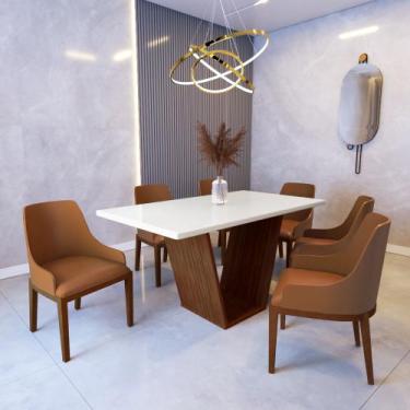 Imagem de Mesa de Jantar Safira 1,6m Off White com 6 Cadeiras Elisa Tec. Sintéti