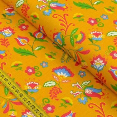 Imagem de Tecido Estampado para Patchwork - Triplice: Ramo Folk Amarelo (0,50x1,
