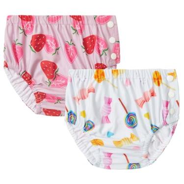 Imagem de Durio 2 fraldas de natação reutilizáveis para bebês e crianças pequenas (12 a 18 meses) – Fraldas de água laváveis em doces e morangos