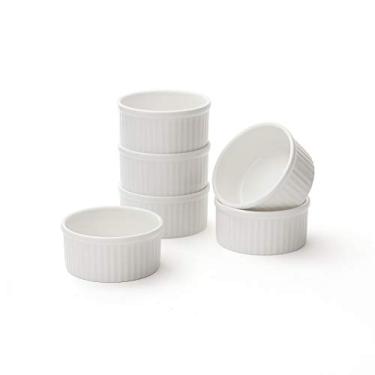 Imagem de ZEN Pratos de suflê de porcelana plissados, ramequins 150 ml, conjunto de 6 (branco)