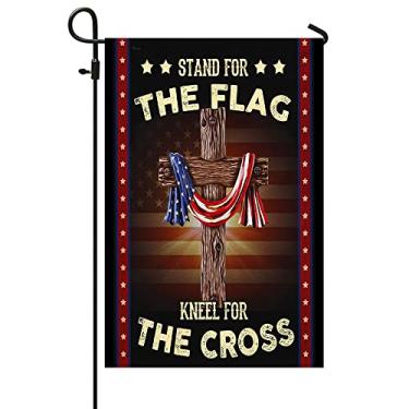 Imagem de Flagwix Bandeira de jardim de cruz cristã americana - Bandeira de jardim de decoração externa de 30,5 x 45,7 cm - Bandeira de tecido de lona dupla face resistente - 4 de julho Suporte para decoração de arte de bandeira para parede, varanda, quintal