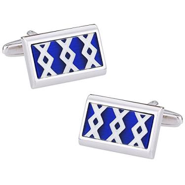 Imagem de Abotoaduras ópticas de fibra de prata branca, azul elegante Cuff-Daddy com caixa de apresentação