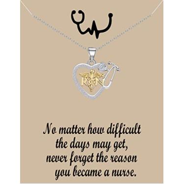 Imagem de FUSTMW Colar RN de enfermeira, presente RN para enfermeiras, estetoscópio, joia de enfermagem RN para colegas de trabalho, Aço inoxidável, aço inoxidável