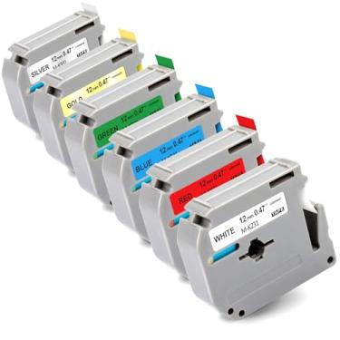 Imagem de Pacote com 6 fitas de substituição M 12 mm 0,47 polegadas para Brother M-K231 M-K431 M-K531 M-K731 M-K831 M-K931 refil para P Touch PT-45 PT-65 PT-70 PT-80 PT-M95 Etiquetadora, preto em