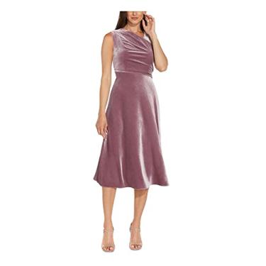 Imagem de Adrianna Papell Vestido midi feminino drapeado de veludo viés, Rosa antiga, 42