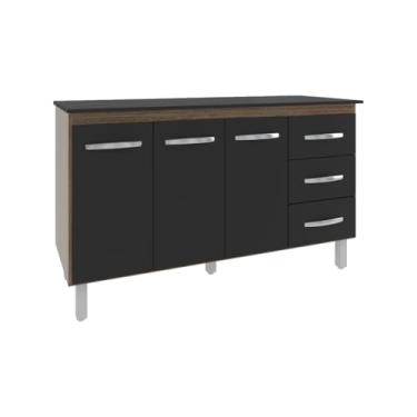 Imagem de Mobília Decor, Armário Deise Cozinha Gabinete de Pia 150 cm Savana Preto e Tampo Tampão 150 cm Mobília Decor Preto