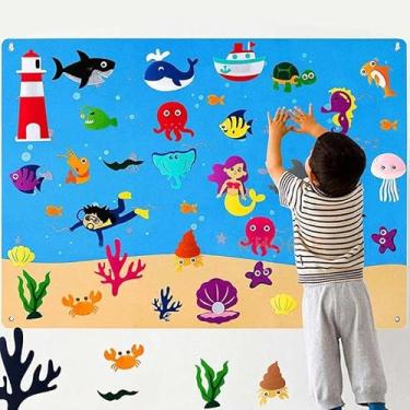 Imagem de Brinquedo de Aprendizagem Mural Interativo Montessori | Material Educacional de Feltro Para Ensino | Conjunto de Histórias de Feltro Montessori para Crianças (Fundo do mar)