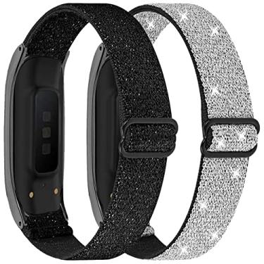 Imagem de Pacote com 2 pulseiras de nylon compatíveis com Samsung Galaxy Fit 2 SM-R220, pulseira esportiva elástica feminina e masculina, pulseiras elásticas de substituição para smartwatch Samsung Galaxy Fit2