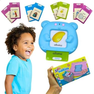 Imagem de Brinquedo de Aprendizado Interativo Infantil com Cartões Educativos Tradutor Bilíngue em Espanhol Inglês Ideal para Desenvolver Linguagem e Habilidades Cognitivas (Azul, Padrão)