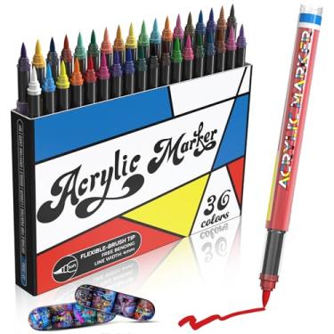 Imagem de alchilalart Marcadores de tinta acrílica, canetas de tinta acrílica permanente de ponta fina de 36 cores para pintura rupestre, tela, madeira, vidro, cerâmica, tecido, plástico, ovo, álbum de