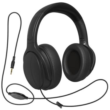 Imagem de 100SEASHELL Fones de ouvido de TV de cabo longo para idosos com controle de volume com fio sobre a orelha, cabo extralongo, comprimento universal, áudio auxiliar de 3,5 mm (3 pés)