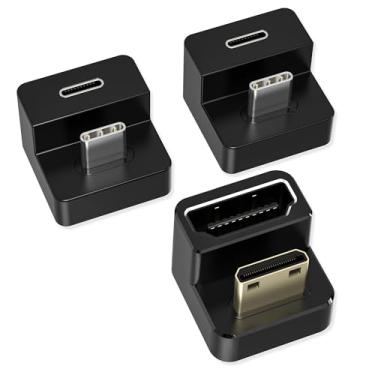 Imagem de AGVEE Adaptador USB-C para USB-C angular de 180 graus e mini conversor HDMI para HDMI em forma de U, HDMI 2.0 4K a 60HZ, extensão extensor de acoplador para monitor de exibição portátil, preto