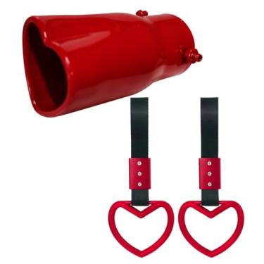 Imagem de OtpOutopa Pontas de Escape Em Formato de Coração, 2,5", Entrada de Escapamento, Silenciador de Tubo de Escape de Carro, 2 Peças, Alças de Alça de Carro Em Formato de Coração, Anel de Advertência de Pa